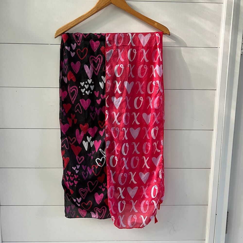Scarf Set - Valentine's Hearts Rectangle Red-10.5x59 Black-12x59
